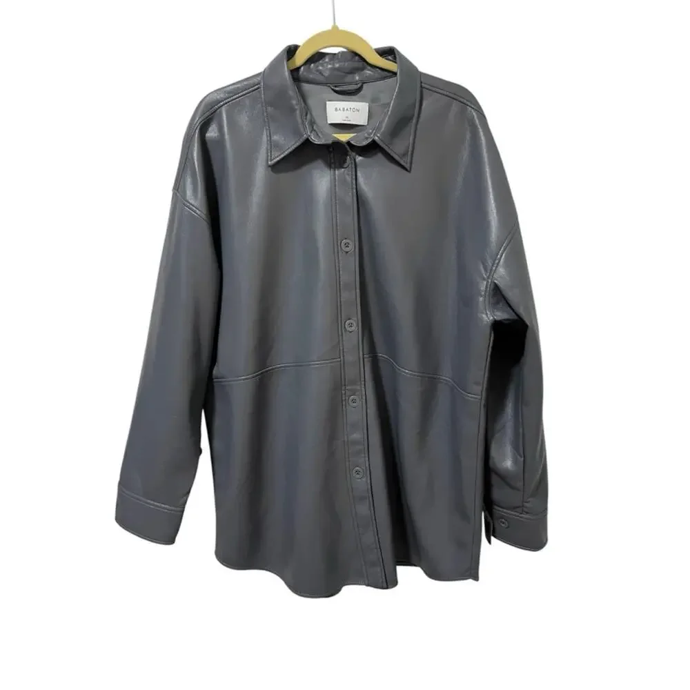 NEW Aritzia Babaton Pelli Faux Leather Shirt Jacket XL Echo Gray